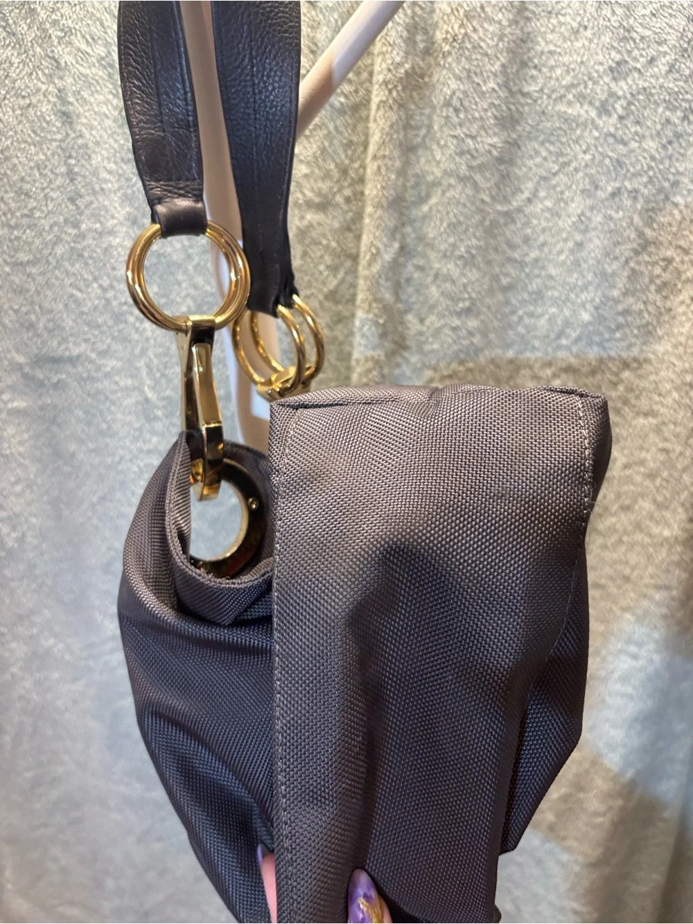 JPK Paris 75 dark gray Hobo Bag with Gold Accents and leather strap